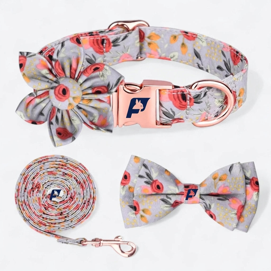 Frenchie Flower Decorative Collar Leash Set