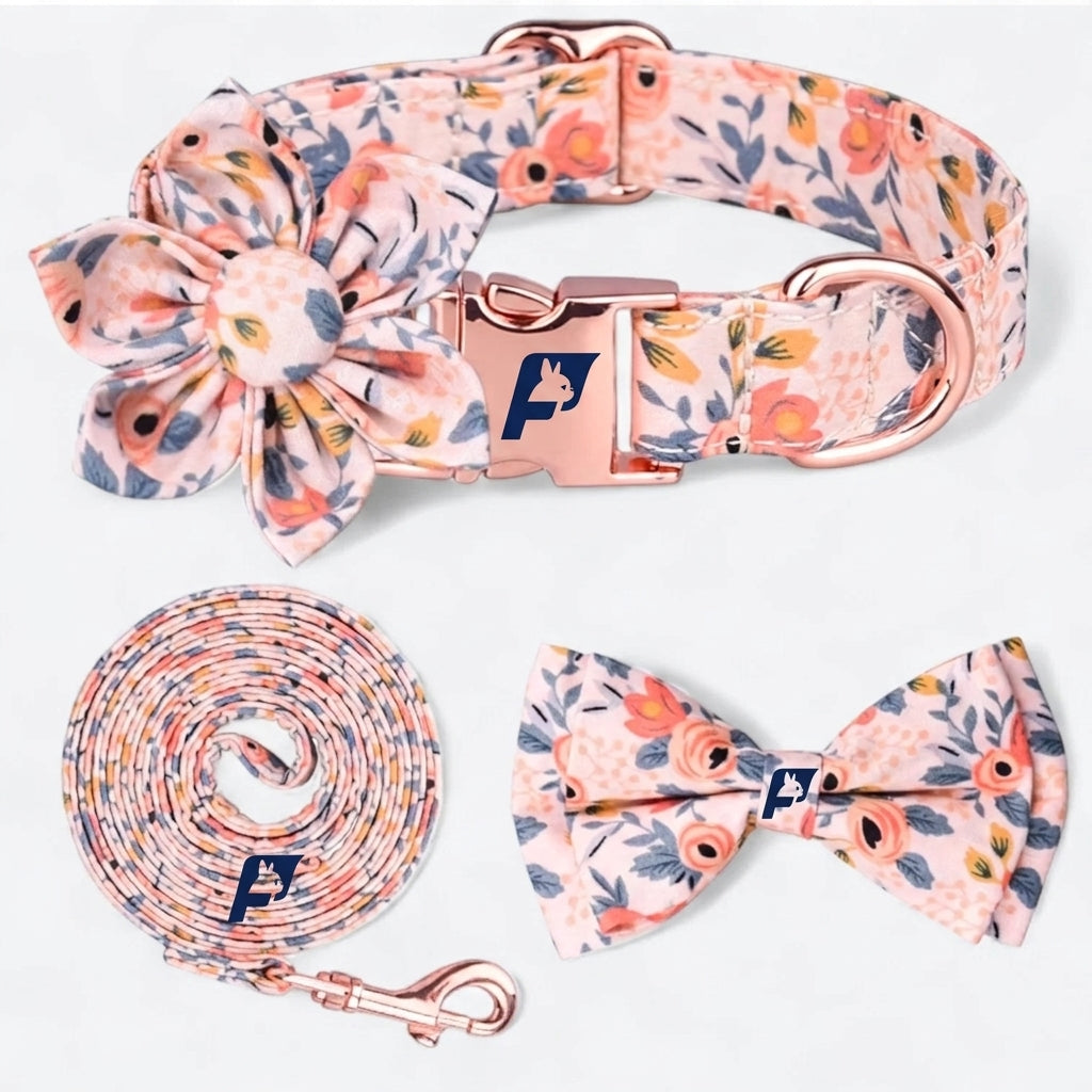 Frenchie Flower Decorative Collar Leash Set