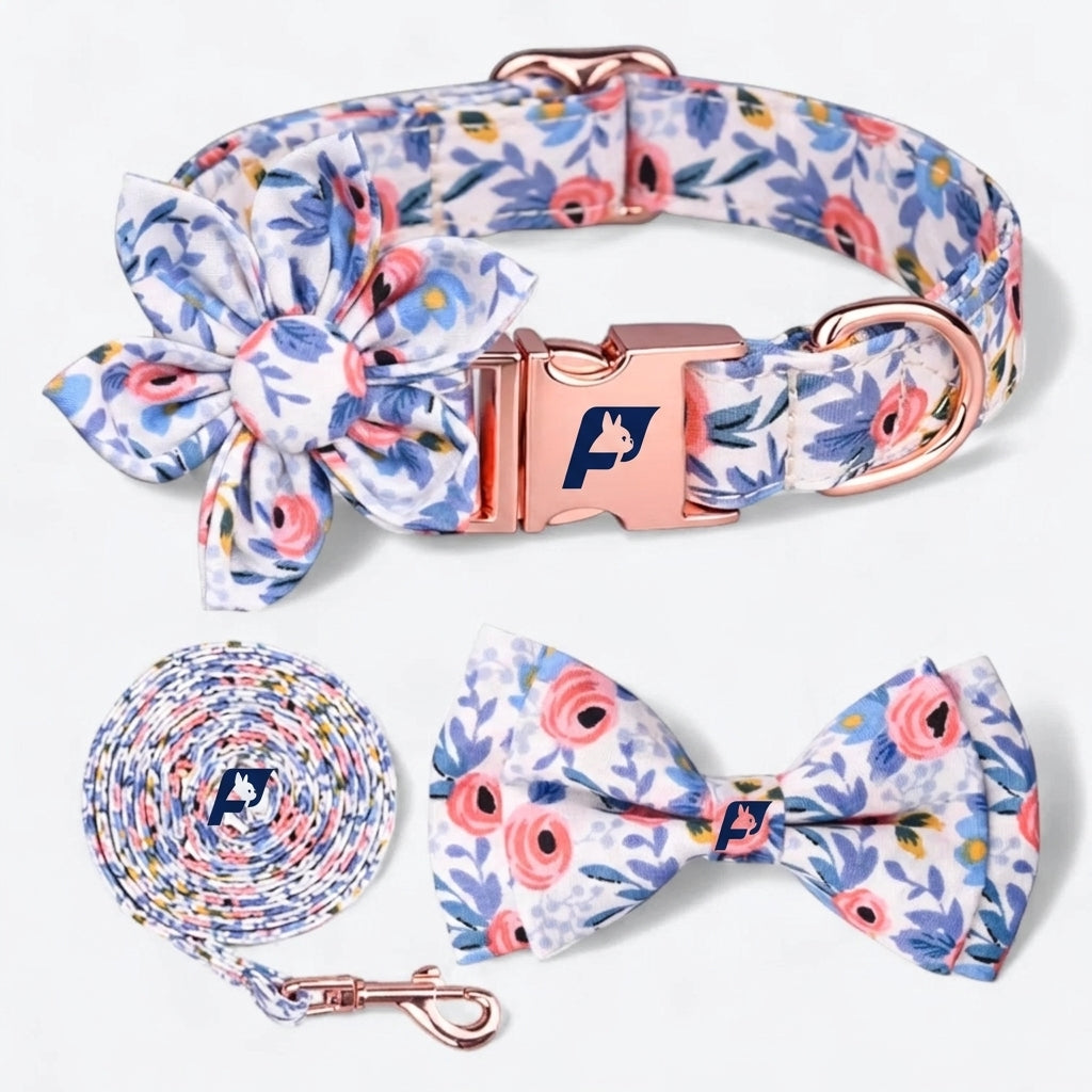 Frenchie Flower Decorative Collar Leash Set