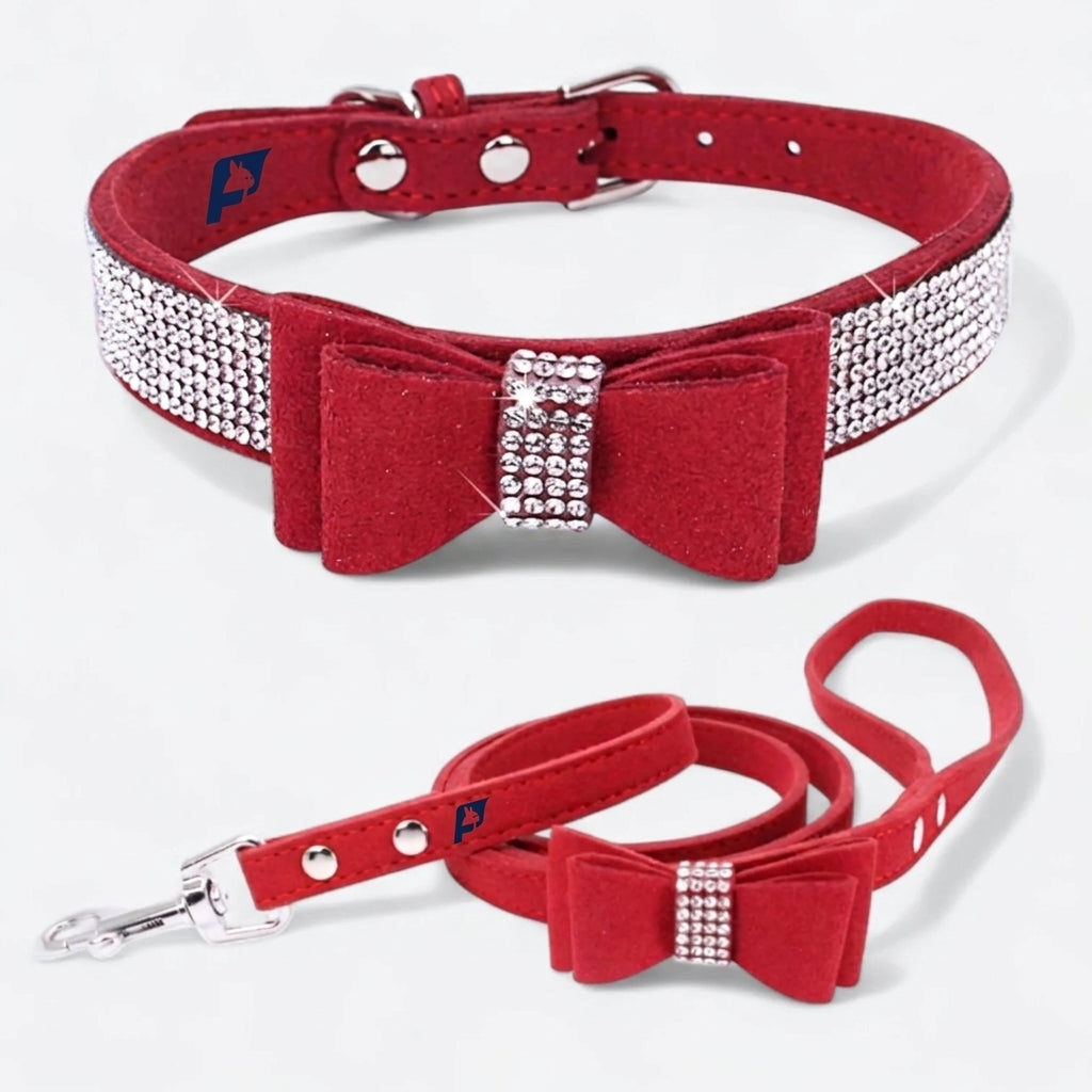 Frenchie Luxury Rhinestone Collar Leash Set