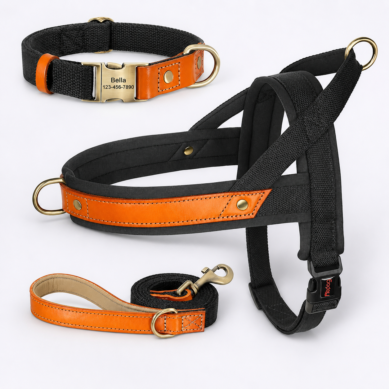 Frenchie Premium No-Pull Harness Collar Leash Set